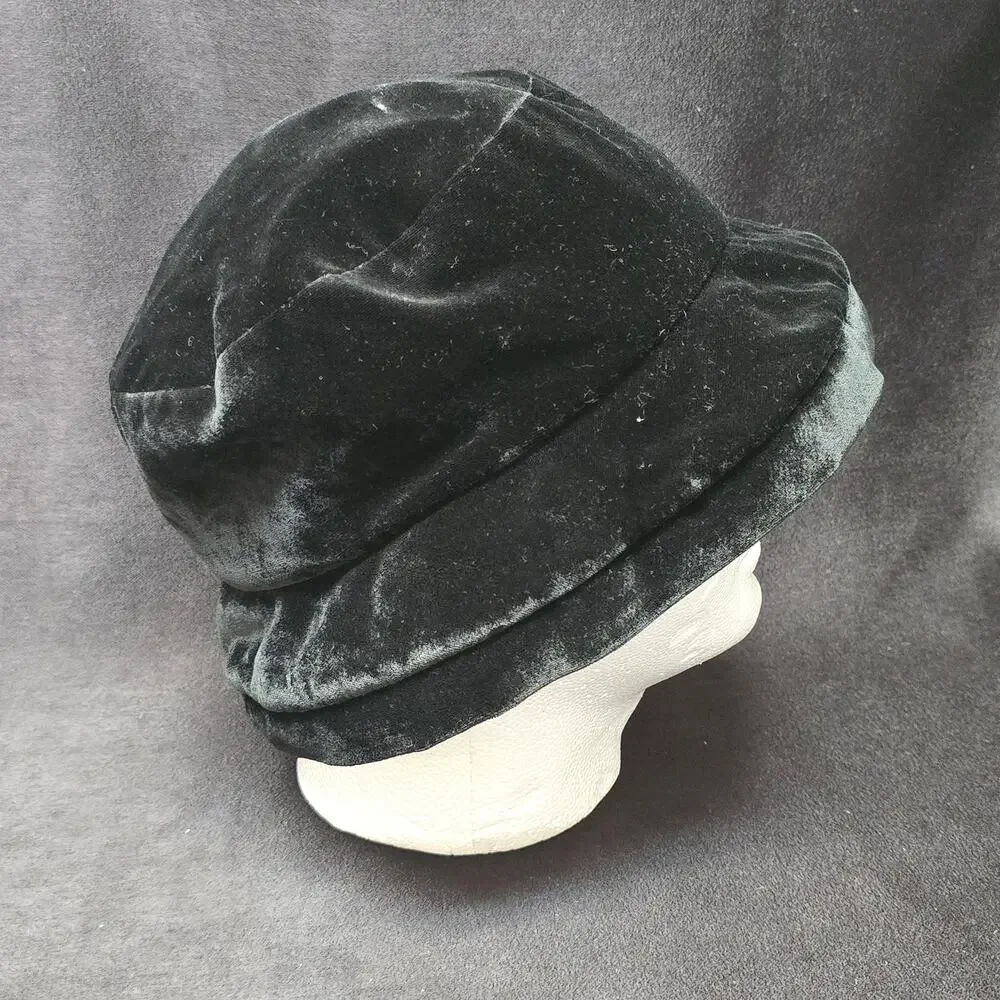 Vintage Crazy Horse Black Soft Velvet Bucket Hat Flexible Brim Liz Claiborne